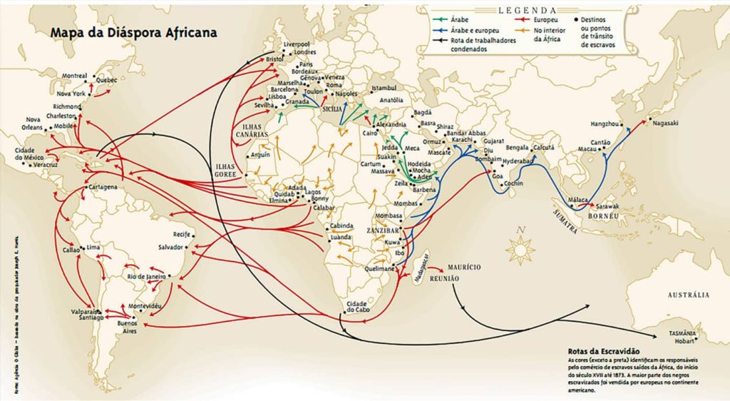 Mapa da Diáspora Africana (Fonte: A Cor da Cultura)