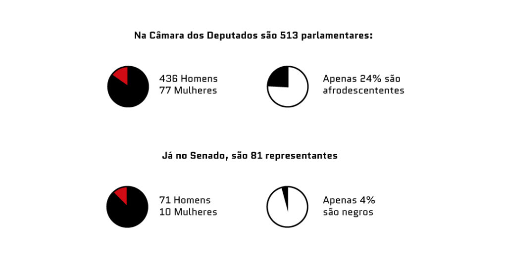 Representatividade na Câmara e no Senado (Imagem: Primeiros Negros)