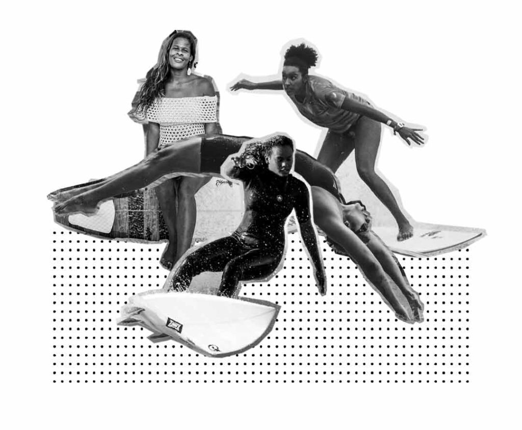 As surfistas Nuala Costa, Erica Prado e Yanca Costa com a nadadora Etiene Medeiros (Imagem: Reprodução)