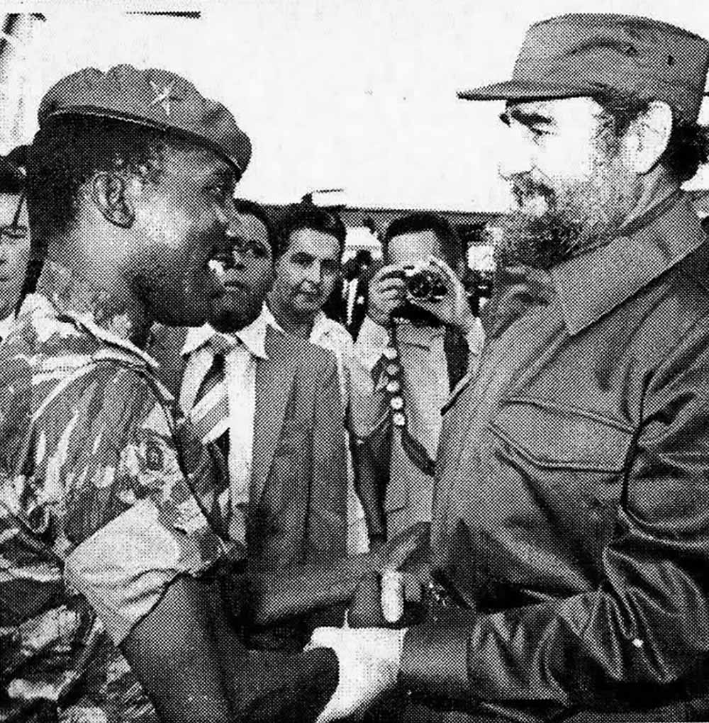 Thomas Sankara e Fidel Castro durante encontro no Movimento dos Não Alinhados em 1983