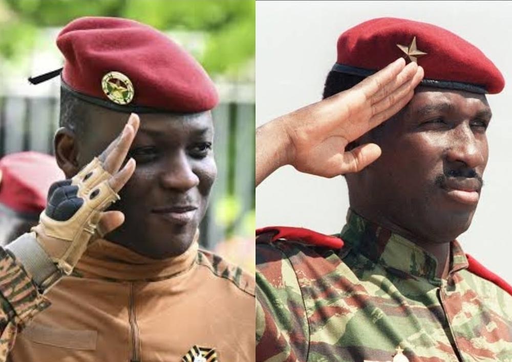 Ibrahim Traoré do lado esquerdo, Thomas Sankara ao lado direito (Imagem: Reprodução)