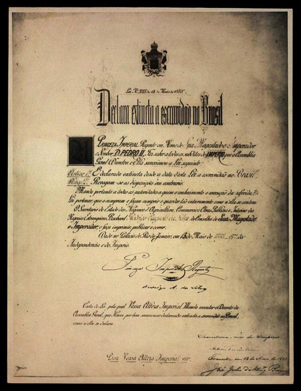 Lei n°3.353, a Lei Áurea, de 13 de maio de 1888 (Acervo Fundação Biblioteca Nacional - Brasil)